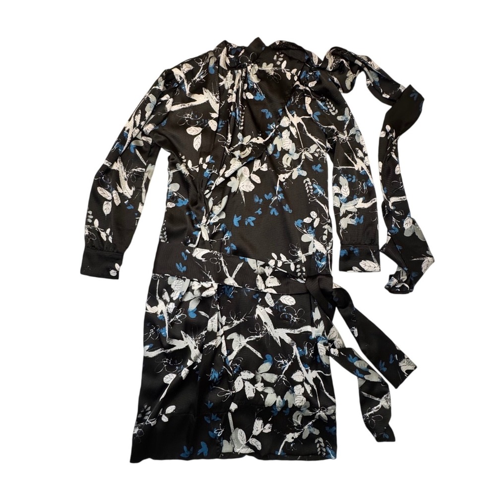 Byrd Womens Floral Long Sleeve Scarf Neck Midi Dress with Belt Artsy Formal L